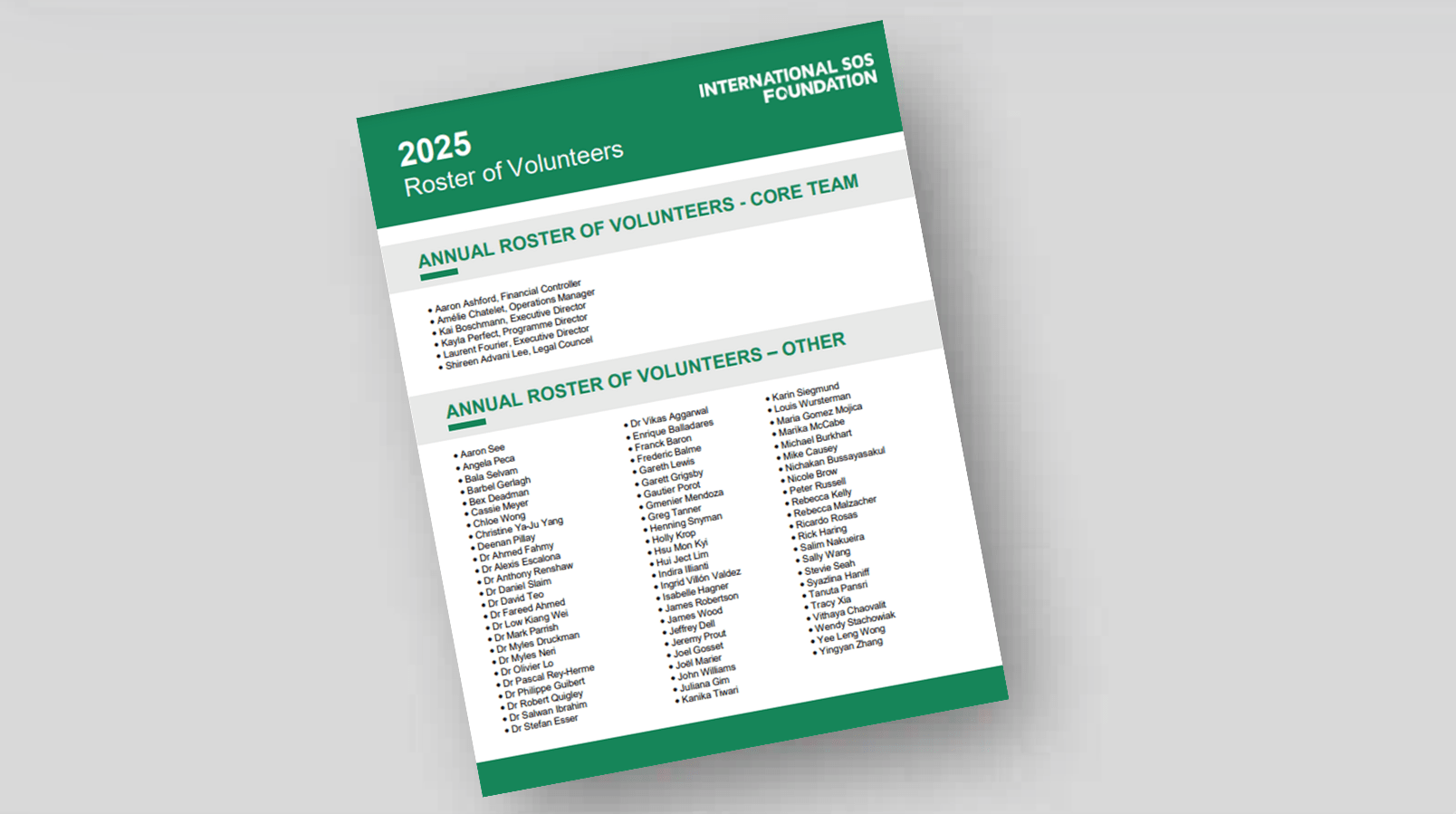 roster of volunteers